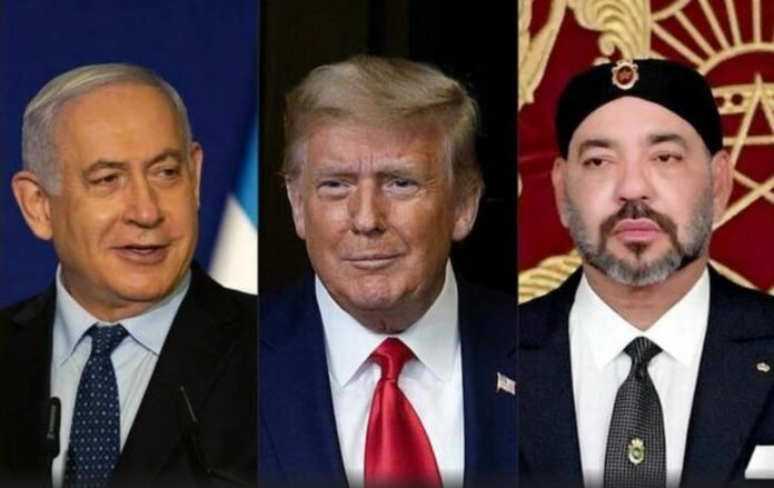 Israeli Prime Minister Benjamin Netanyahu (L), US President Donald Trump (C), Morocco's King Mohammed VI (R) Israeli Prime Minister Benjamin Netanyahu (L), US President Donald Trump (C), Morocco's King Mohammed VI (R)