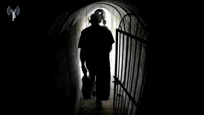 The one-minute video clip, dated October 10th, captures Sinwar purportedly traversing a tunnel beneath Khan Younis, a city in southern Gaza The one-minute video clip, dated October 10th, captures Sinwar purportedly traversing a tunnel beneath Khan Younis, a city in southern Gaza