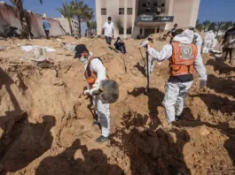 Evidence indicates alleged mass grave claims at Nasser Hospital are false. Bodies had been previously buried by Palestinians during conflict, not by Israeli forces
