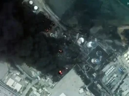 A satellite image shows a closer view of burning oil tanks after an Israeli air strike in Hodeidah, July 21, 2024. (credit: MAXAR TECHNOLOGY/HANDOUT VIA REUTERS)