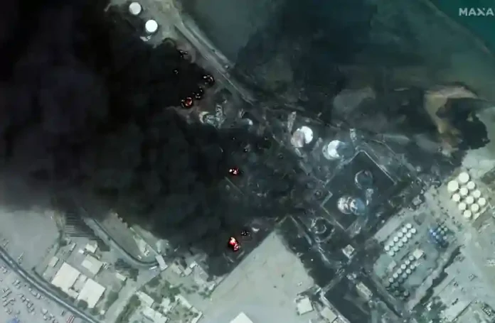 A satellite image shows a closer view of burning oil tanks after an Israeli air strike in Hodeidah, July 21, 2024. (credit: MAXAR TECHNOLOGY/HANDOUT VIA REUTERS)