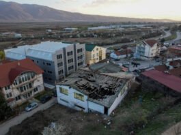 A drone view shows a night club destroyed in a fire resulting in casualties, in the town of Kocani, North Macedonia, March 16, 2025. (credit: ALEXANDROS AVRAMIDIS/REUTERS)