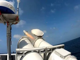 In this image provided on January 24, 2025, by Sepahnews of the Iranian Revolutionary Guard, a missile is launched by a vessel during the guard's drill in the Persian Gulf. (Sepahnews via AP)