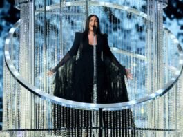 Yuval Raphael performs Israel’s entry “New Day Will Rise” during the Eurovision 2025 Grand Final in Basel, Switzerland, May 17