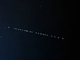 The SpaceX Falcon 9 rocket carrying Starlink satellites is seen over Sebastian Inlet after launching from Cape Canaveral, Florida, on February 26, 2025. (Credit: REUTERS/Sam Wolfe TPX Images of the Day)