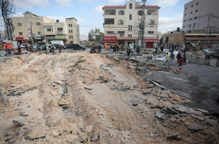 Israeli soldiers block a road in Tamoun after a shooting attack near Tubas, February 4, 2025