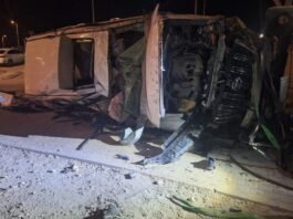 Police vehicles at a nighttime scene after a deadly crash ended a high-speed chase in southern Israel
