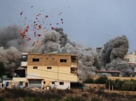 Rescuers inspect destruction after Israeli airstrikes in Tayr Debba, southern Lebanon, on November 6, 2025. (Mahmoud ZAYYAT / AFP)